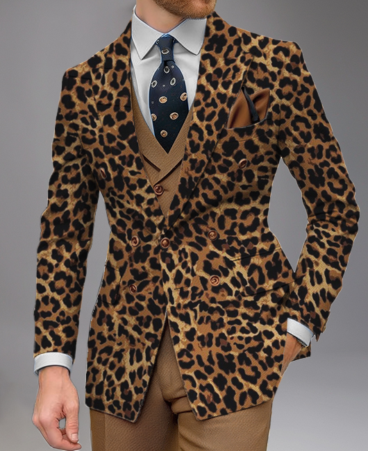Business Peaked Lapel Buttons Leopard Pattern Blazer