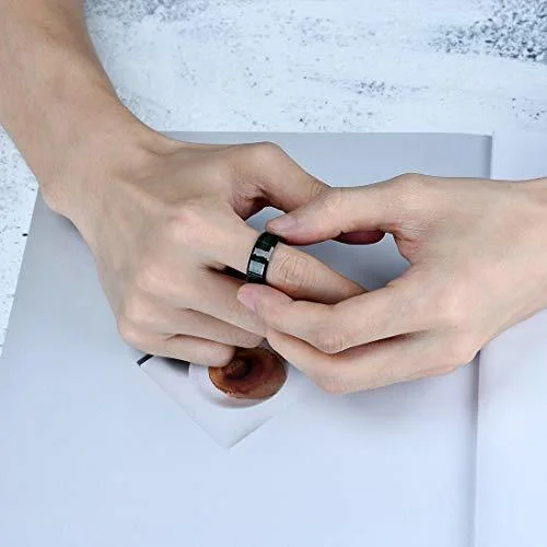 Black with High Polish Green Wood Inlay and Beveled Edges Tungsten Carbide Rings With Mens And Womens 8MM