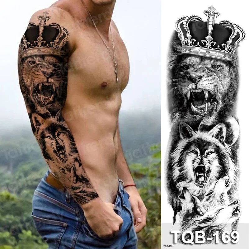 Sdrawing Temporary Tattoos men large full arm sleeve tattoo god wolf moon dragon lion king tiger forest tattoo designs big body