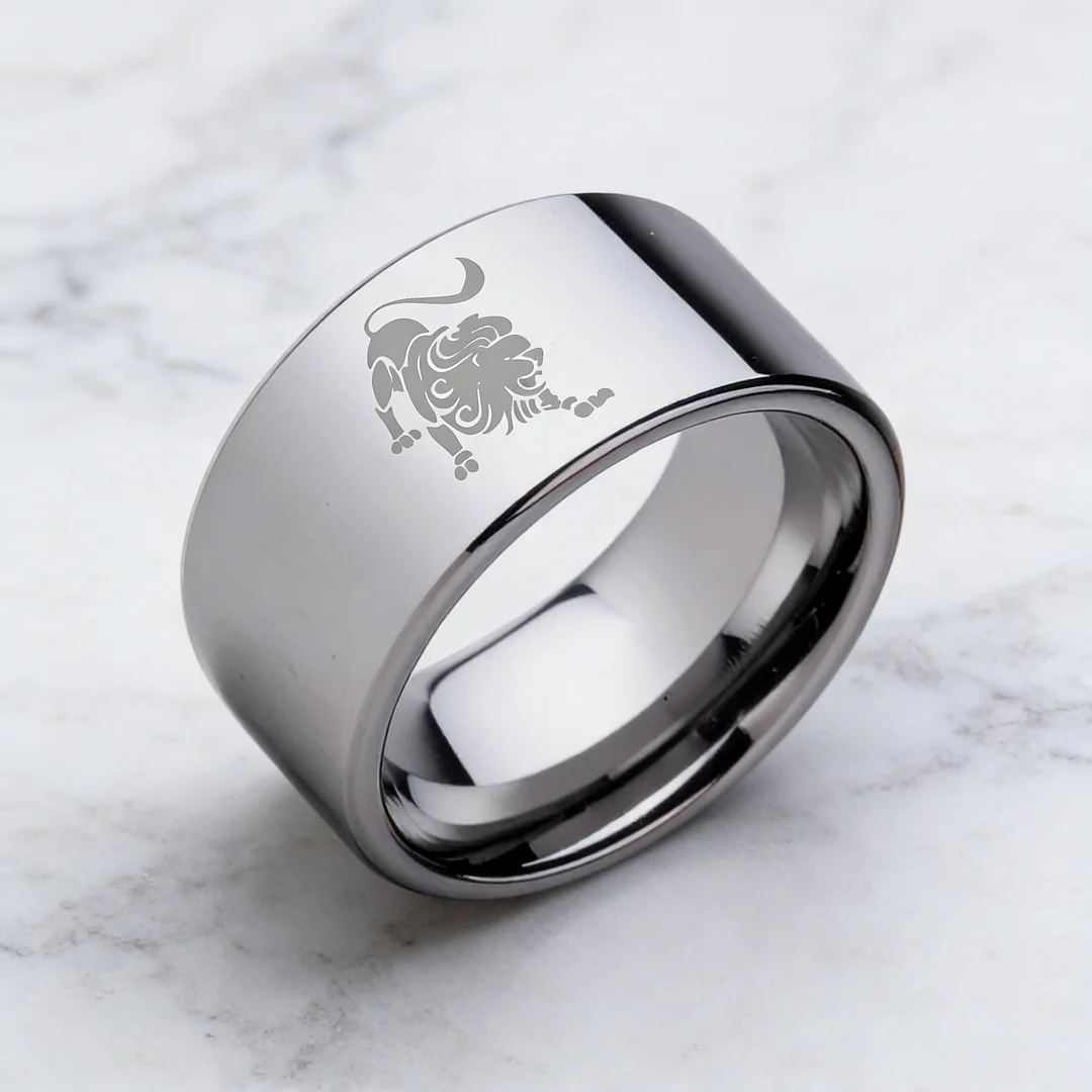 4MM 6MM 8MM 10MM Width Silver Flat Tungsten Carbide Rings Zodiac Leo Laser Couple Wedding Bands 
