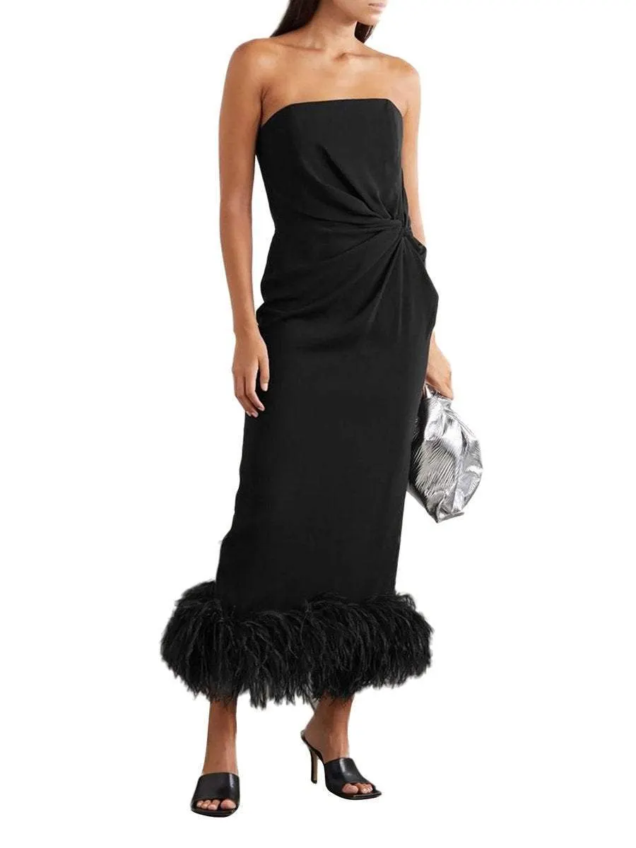 Strapless Patchwork Feather Dress