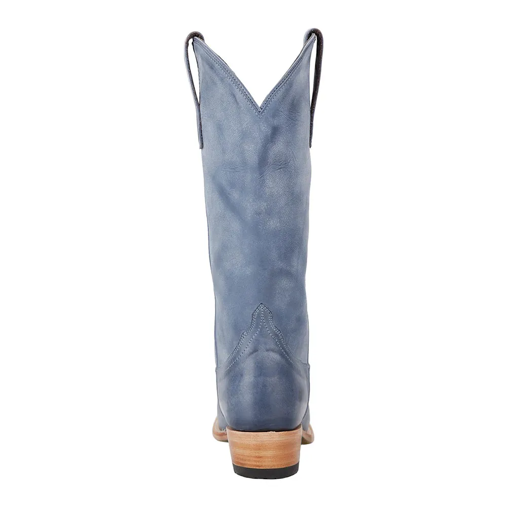 Chic Blue Snip Toe Pull On Western Boots for Women with Chunky Heel