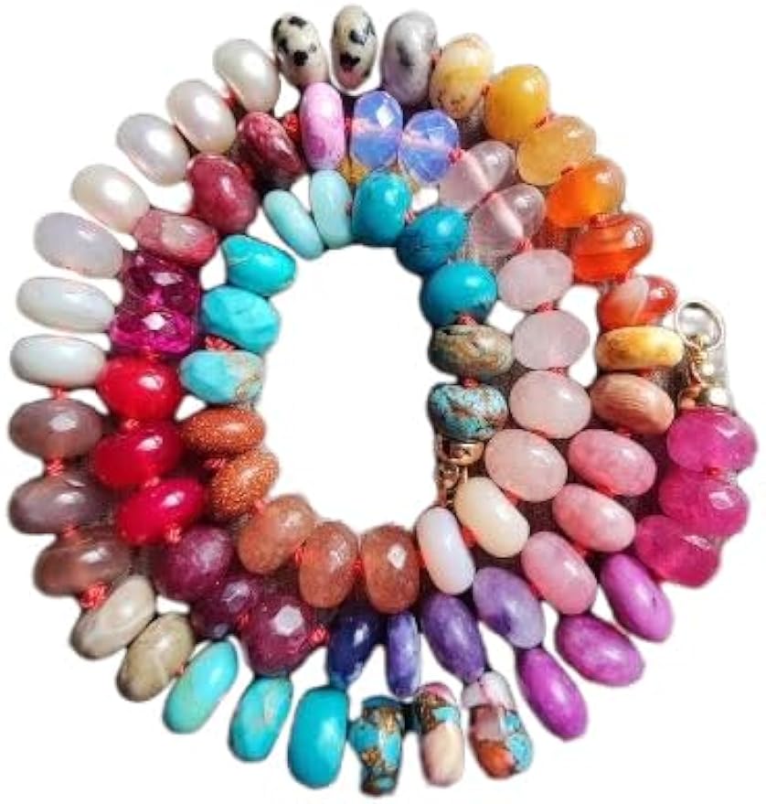 LKBEADS Natural Colorful rainbow Necklace rondelle 6-8mm smooth 16inch Full strand Beads Jewelry Gemstone Necklace crystal healing energy stone Necklace for Women