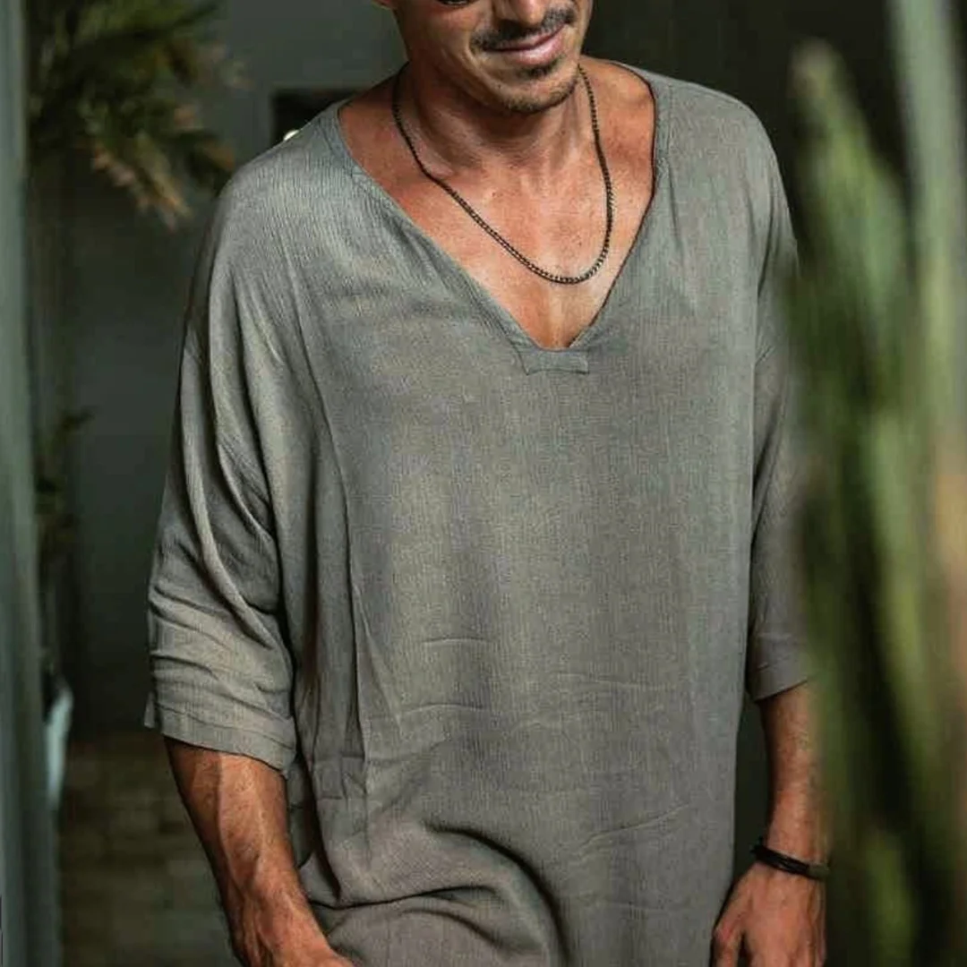 Linen Three-quarter Sleeve Shirt-inspireuse