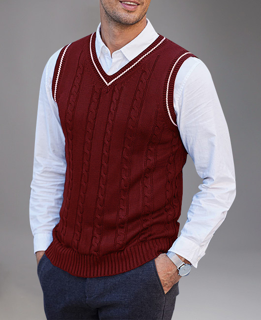 Casual Knitted Contrast Binding Sleeveless V Neck Vest