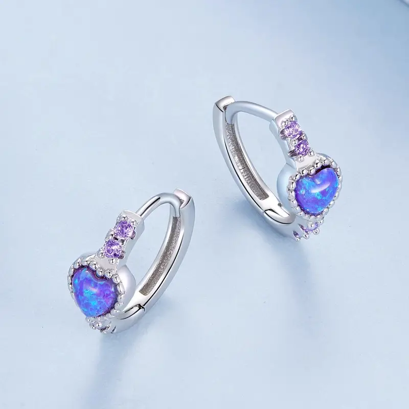 925 sterling silver hypoallergenic elegant simple style purple treasure zircon stud earrings for women girls dating ear decor details 3