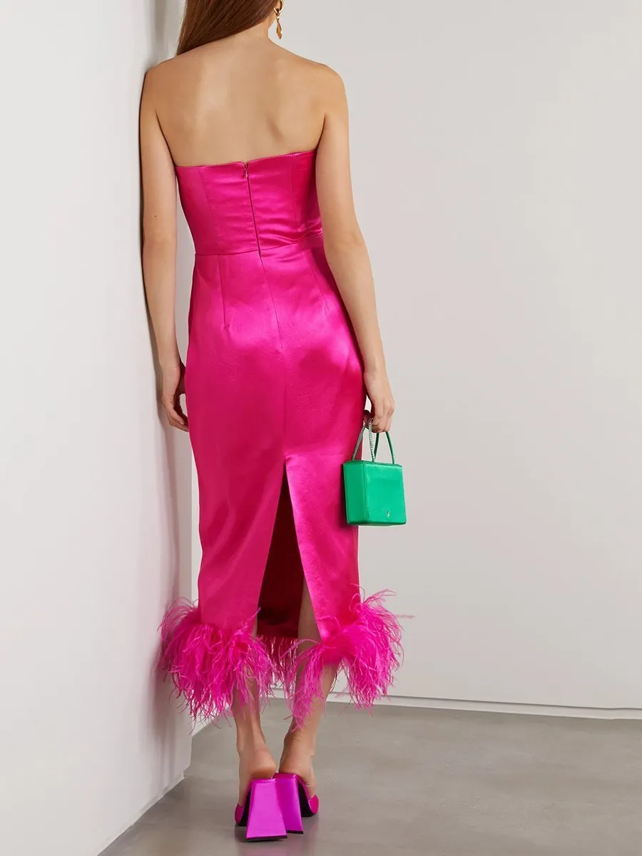 Strapless Patchwork Feather Dress