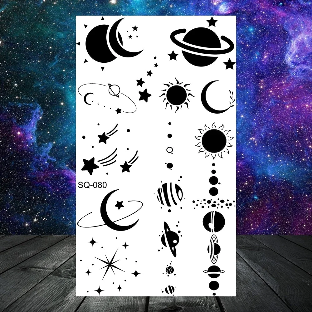 3D Constellation Rose Mountains Tatoos Temporary Tattoos For Women Men Star Moon Sun Realistic Fake Tattoo Small Washable Tatoos