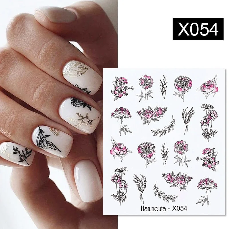 1Pc Spring Water Nail Decal And Sticker Flower Leaf Tree Green Simple Summer DIY Slider For Manicuring Nail Art Watermark