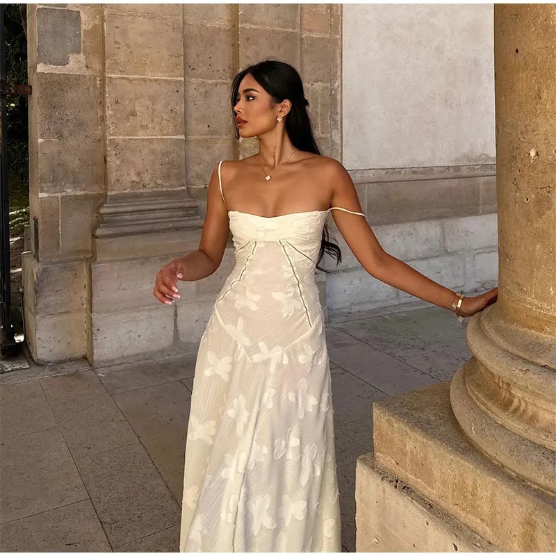 Elegant Floral Print Spaghetti Strap Maxi Dress-Vestes Novas