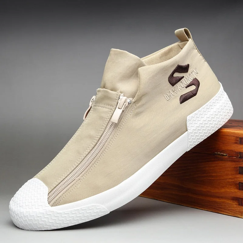 Canvas Casual Zip Shoes For Men Ankle Boot Men Sneakers Non-slip Platform High-top Outsole Leisure Shoes Flats Zapatillas Hombre