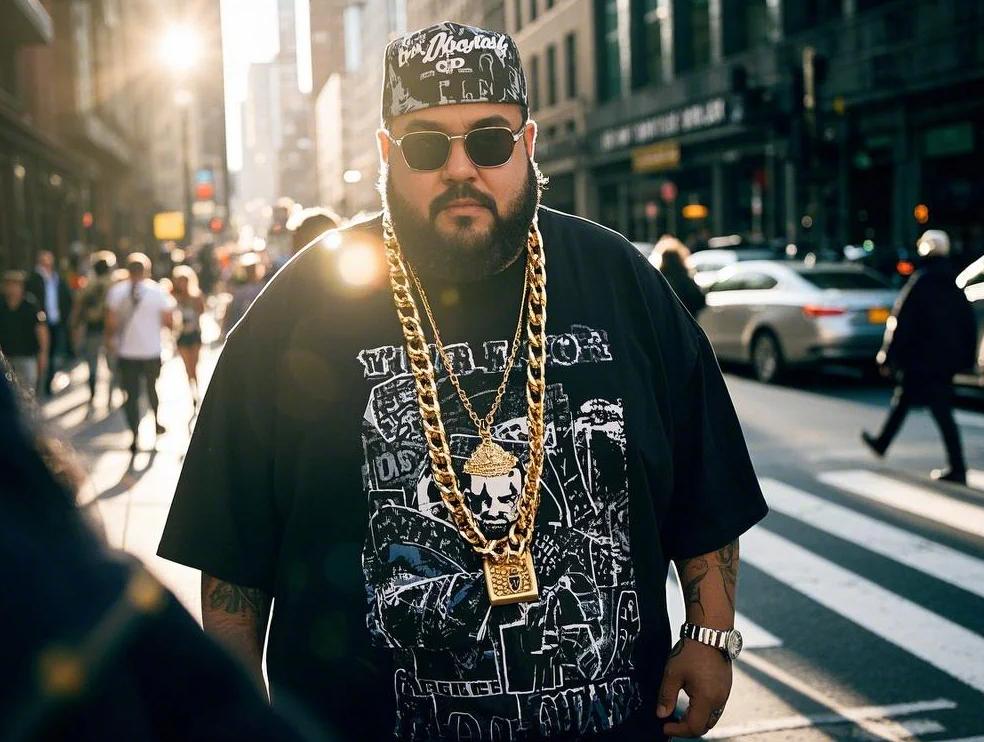 a man style his big men’s hip-hop clothing with accessories