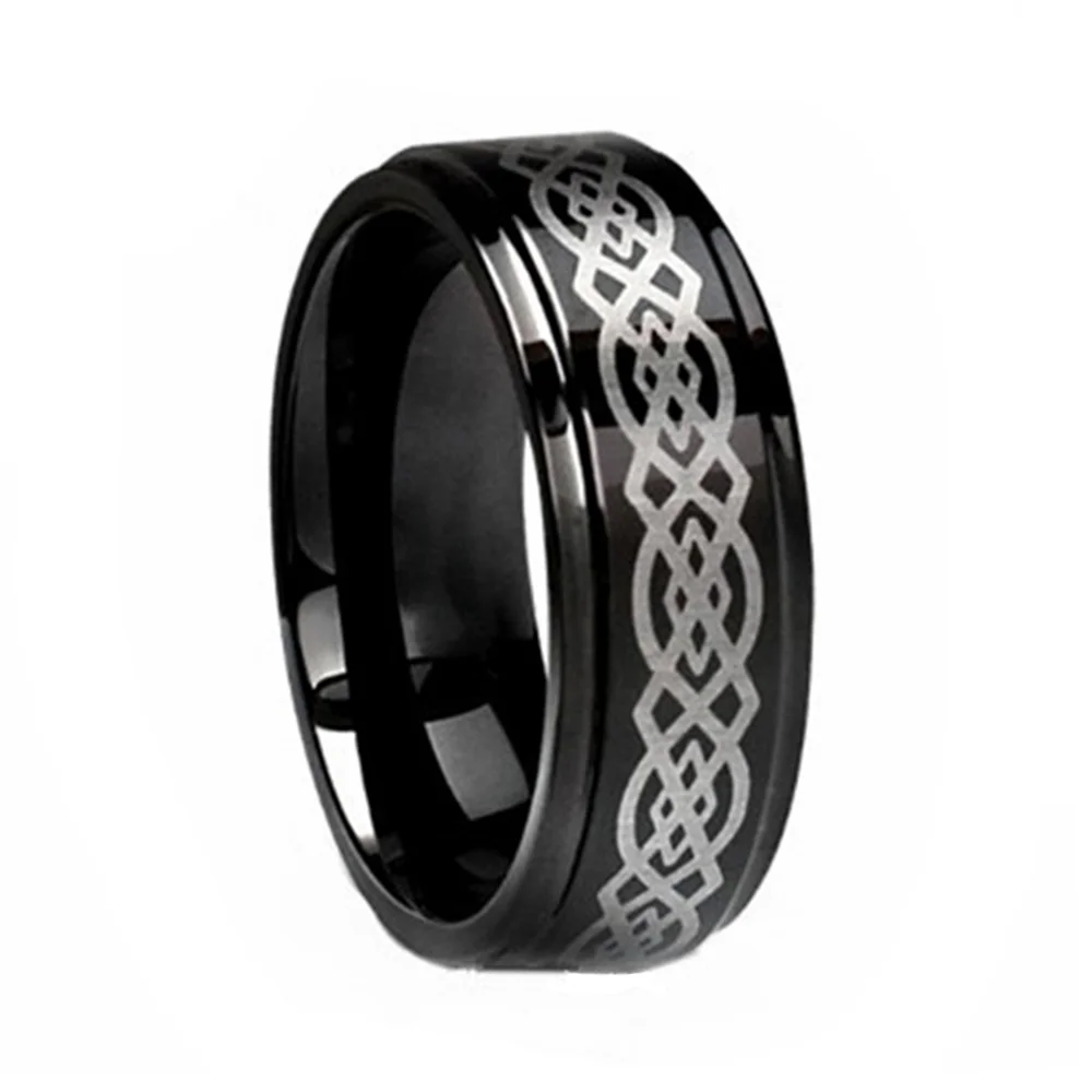 6MM 8MM Mens Black Tungsten Carbide Celtic Rings Polished Step Edges