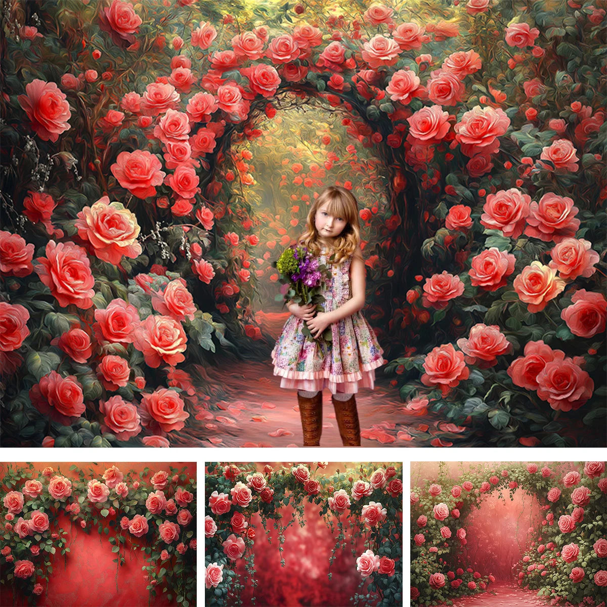 Red And Pink Roses In An Arch Backdrops Kids Adult Valentine's Day Photography Child Baby Photocall Rose Floral Backgrounds