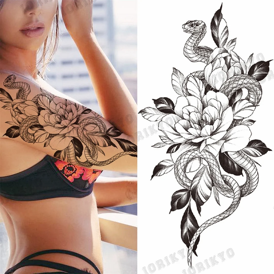 3D Skull Rose Flower Temporary Tattoos For Women Men Geometry Tiger Compass Mandala Fake Tattoo Washable Body Art Painting Tatoo