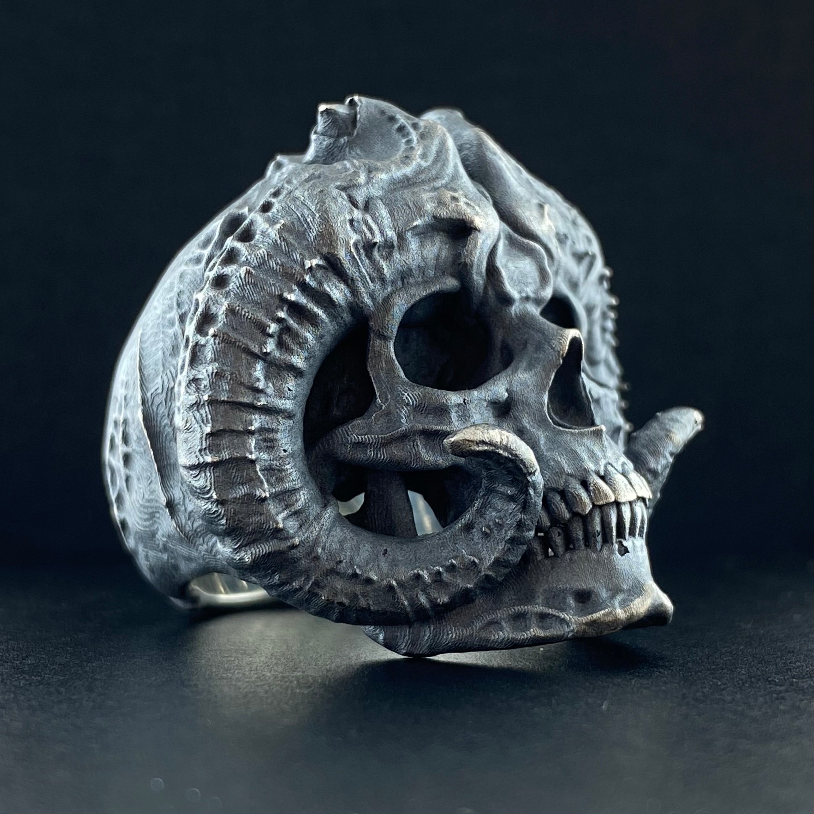 Sterling Silver Horned Demon Ring