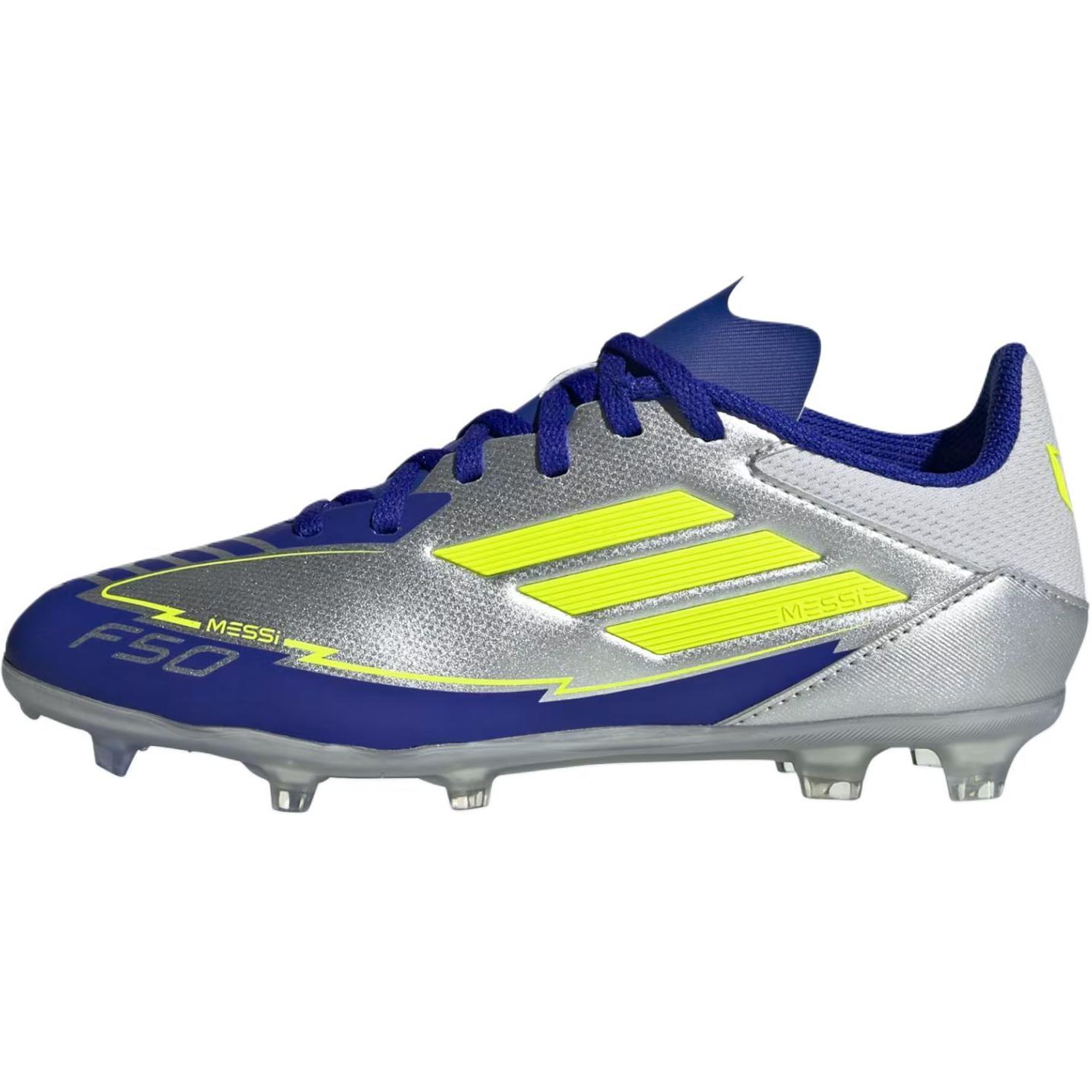 Adidas F50 Series Anti Slip Wear Resistant Low Top Kids' Soccer Shoes Metallic Silver/Sun Yellow/Clear Blue Kids'