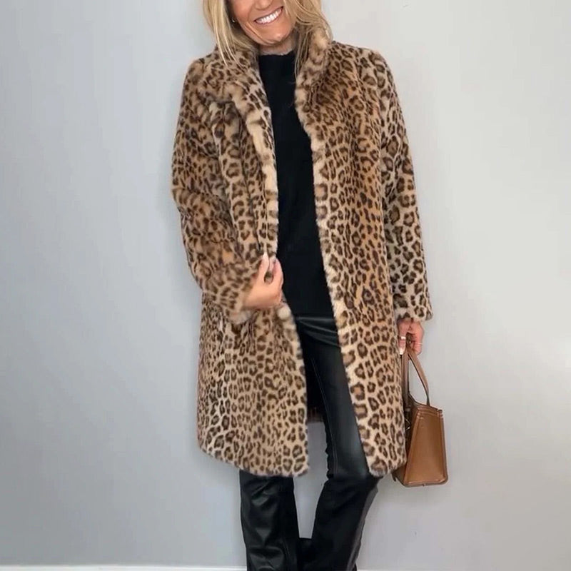 Women's Leopard Print Mid-Length Jacket