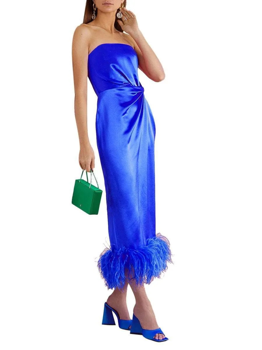 Strapless Patchwork Feather Dress