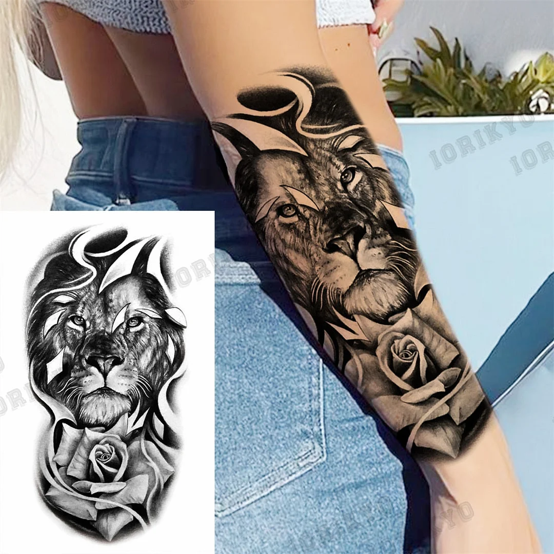 3D Skull Rose Flower Temporary Tattoos For Women Men Geometry Tiger Compass Mandala Fake Tattoo Washable Body Art Painting Tatoo