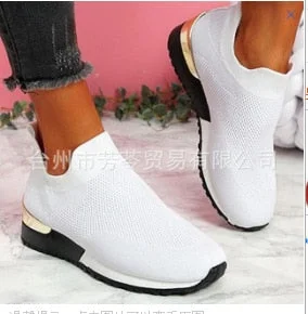 New Spring Knitting Socks Shoes Women 2021 Mesh Breathable Platform Sneakers Slip on Flat Casual Loafers Ladies Vulcanized Shoes