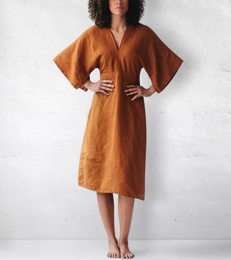 Elegant Ink Blue Linen Dress-Neogeekshirts:luchamp