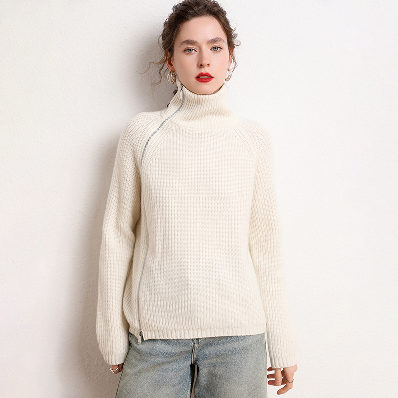 Veste en cachemire pour femme avec fermeture éclair latérale- SOIE PLUS