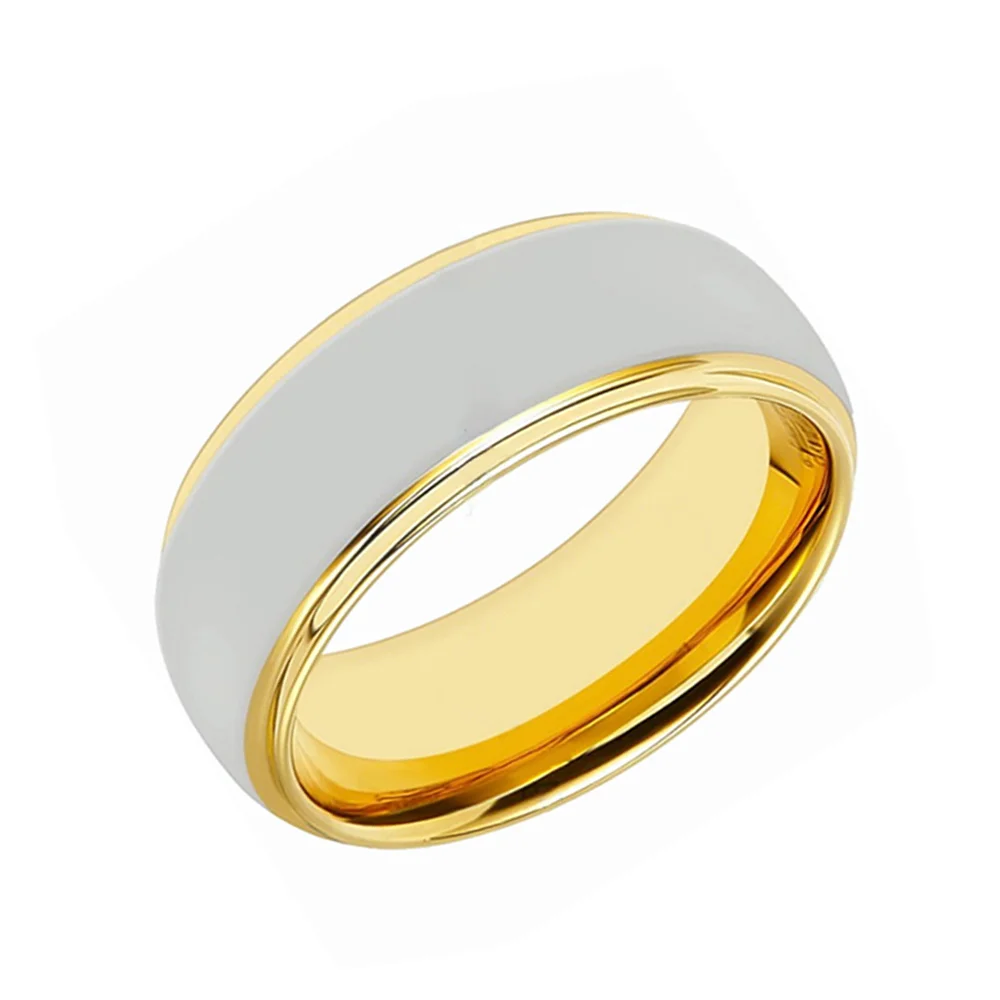 4MM 6MM 8MM 10MM Silver Glossy Tungsten Wedding Band Gold Step Edge Polished