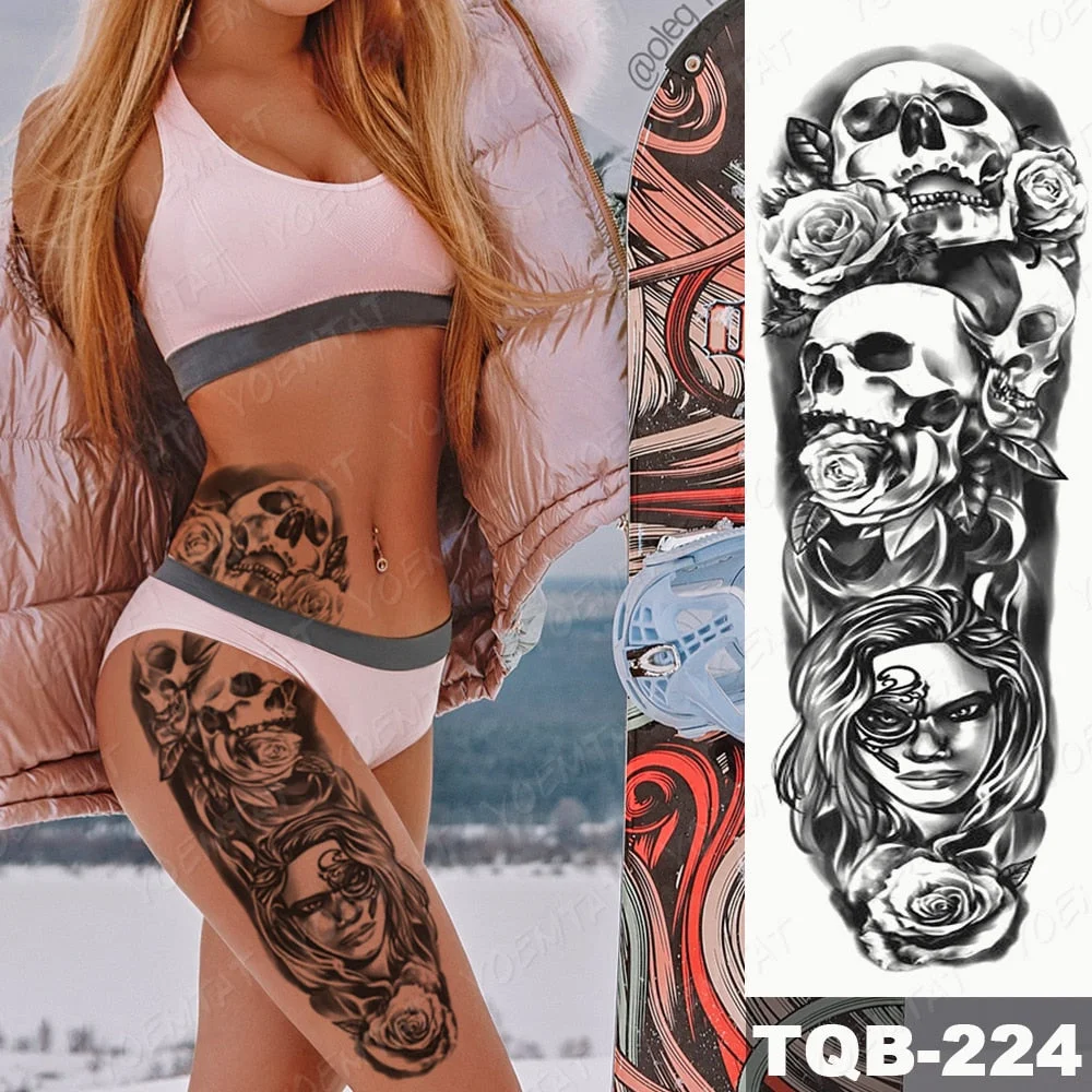 Large Arm Sleeve Tattoo Lion Cross Prayer Waterproof Temporary Tatto Sticker Tiger Beach Compass Body Art Full Fake Tatoo Men