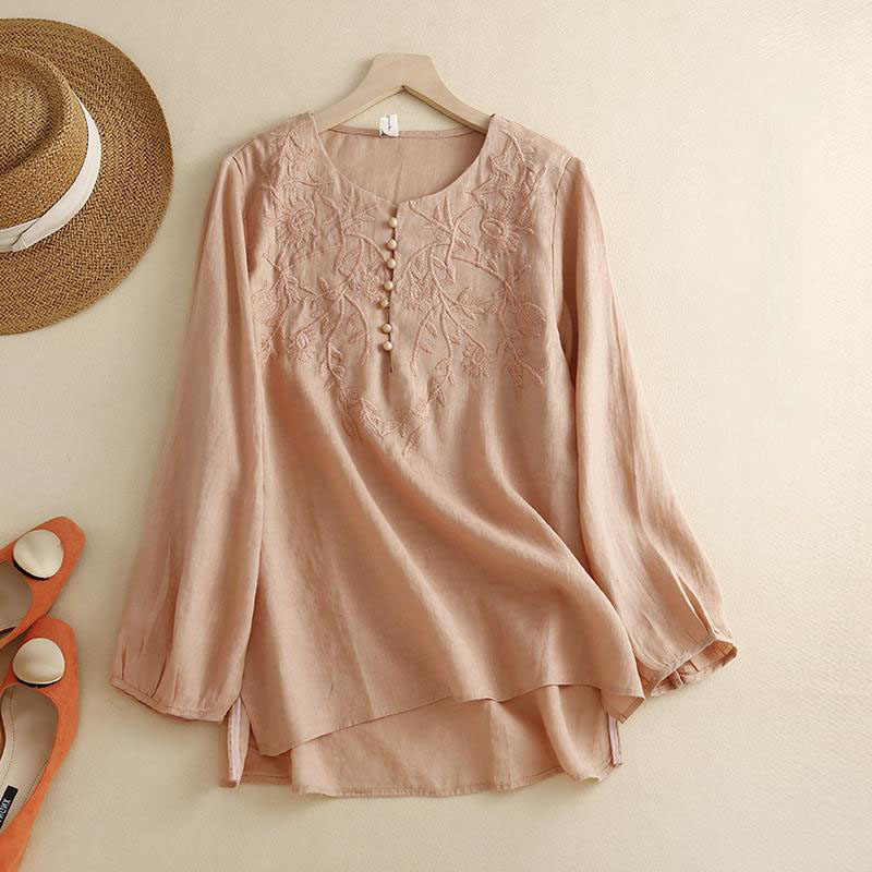 Women's embroidered loose literary retro shirt-Neogeekshirts:luchamp