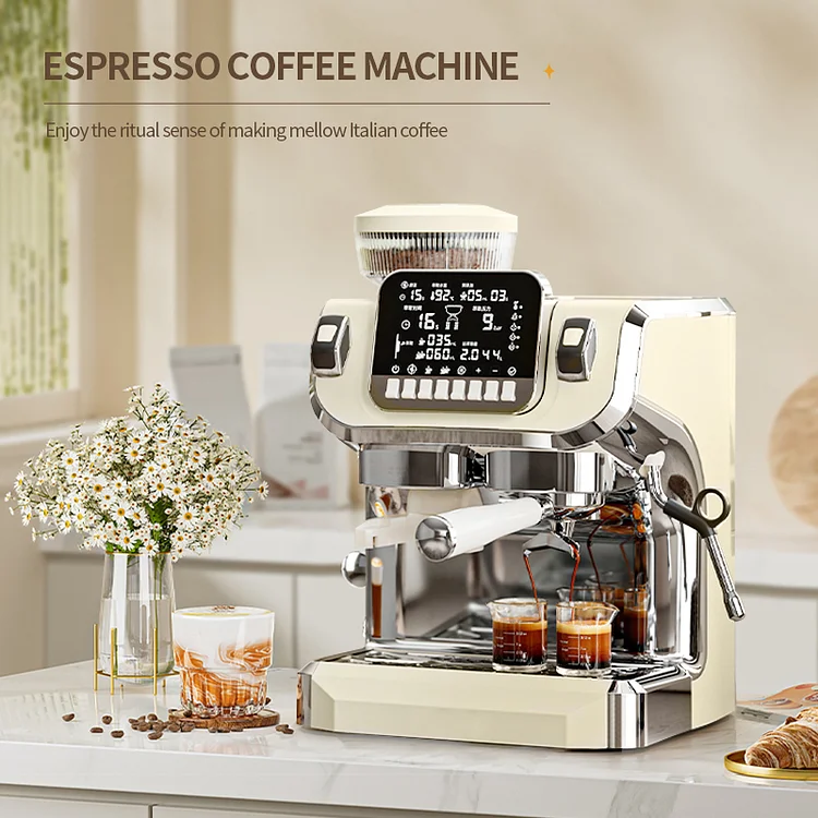 Mcilpoog TC530 Espresso Machine with Grinder，Semi Automatic Coffee Machine  with Milk Frother,Easy To Use Espresso Coffee Maker with 6 inch Large