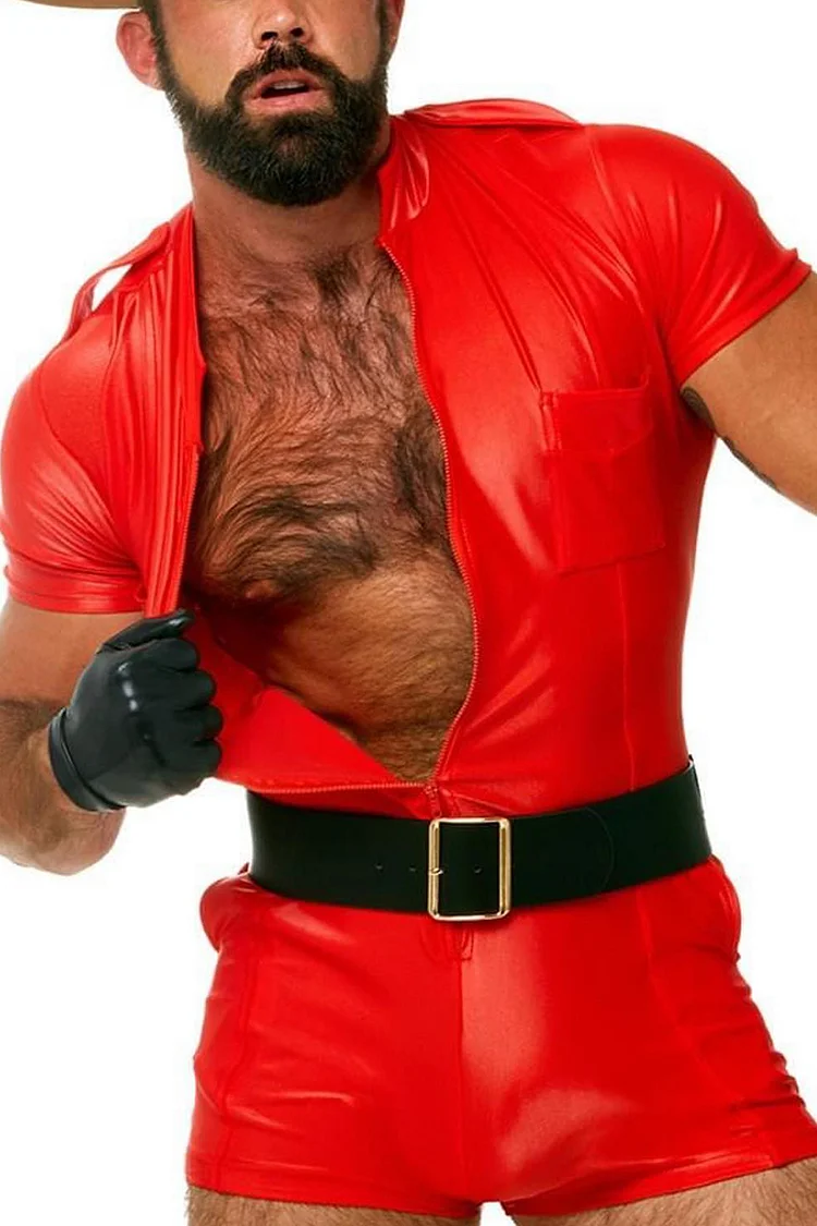 Christmas Zipper Short Sleeve Red Bodycon Romper