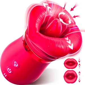 Rose Big Mouth Vibrator 4in1 Sucking Biting Tongue-swinging Clit Stimulator