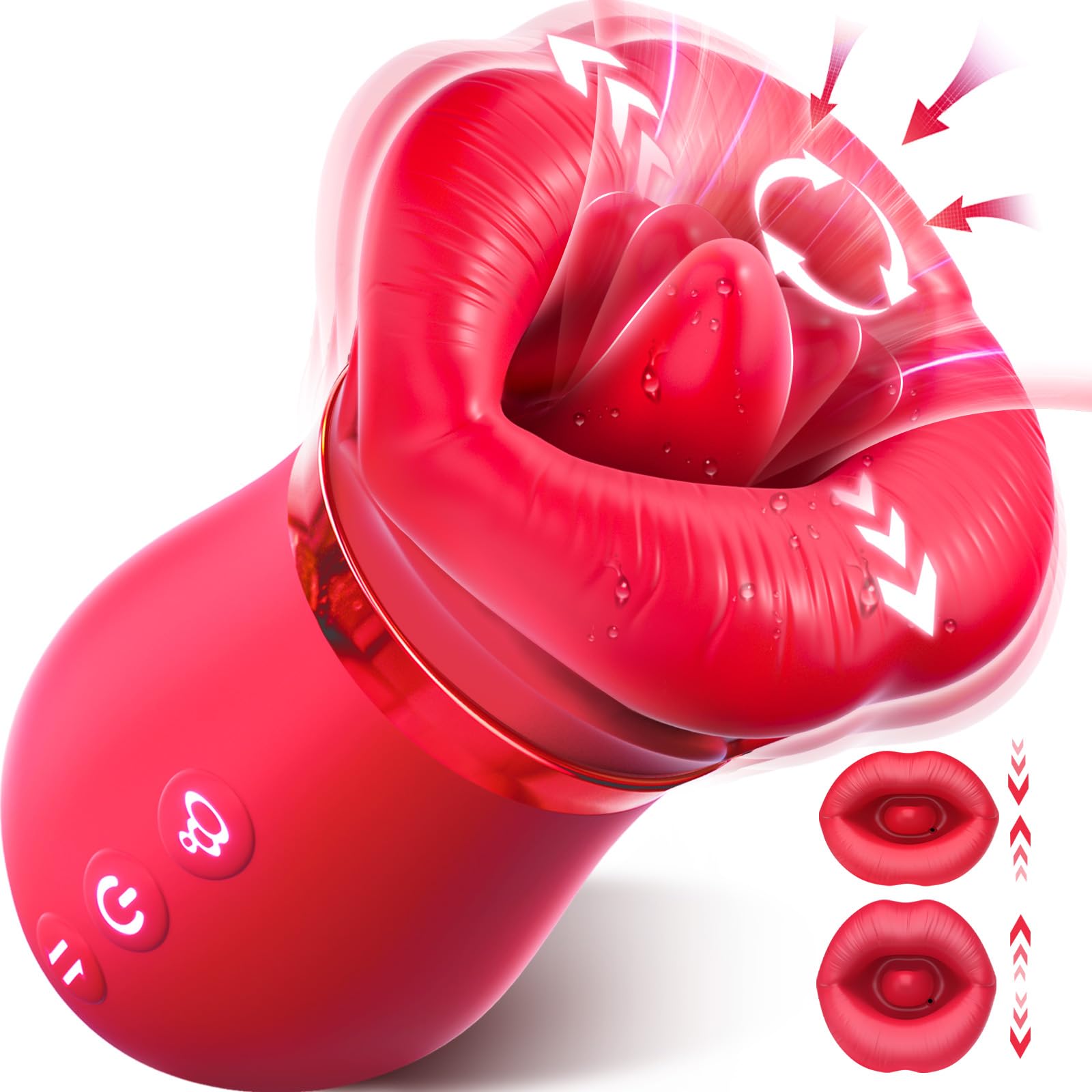Rose Big Mouth Vibrator 4in1 Sucking Biting Tongue-swinging Clit Stimulator
