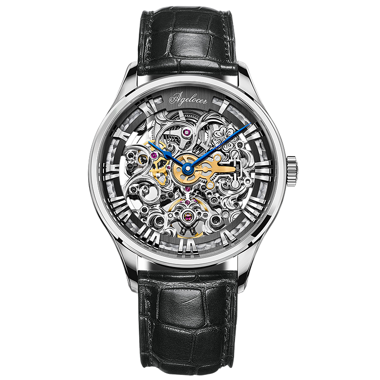 Agelocer Schwarzwald Men`s Double-Sided Skeleton Automatic Mechanical Watch