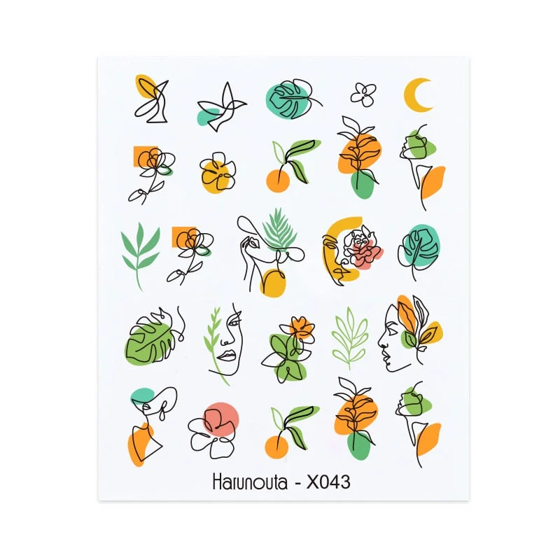 1PC 3D Nail Sticker Stick Figure Woman Face Pattern Special Transfer Picture Flowers Sliders Sticker DIY Nail Art Decoration