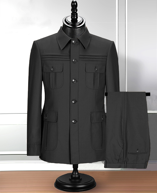 Single Breasted Pockets Safari Jacket & Pant 2Pcs Set