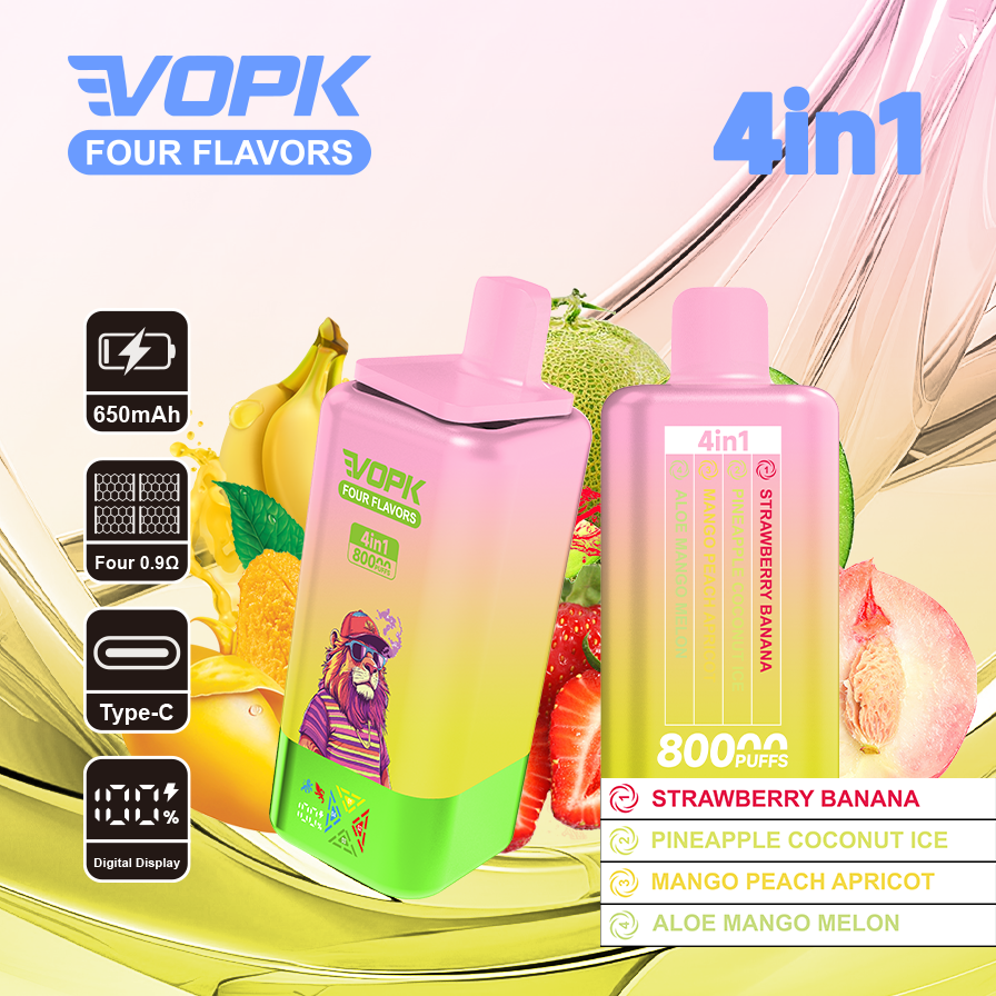 (Σετ)VOPK Four Flavors 80000 Ροφήματα 0% 2% 3% 5% Οθόνη LED χαμηλής νικοτίνης