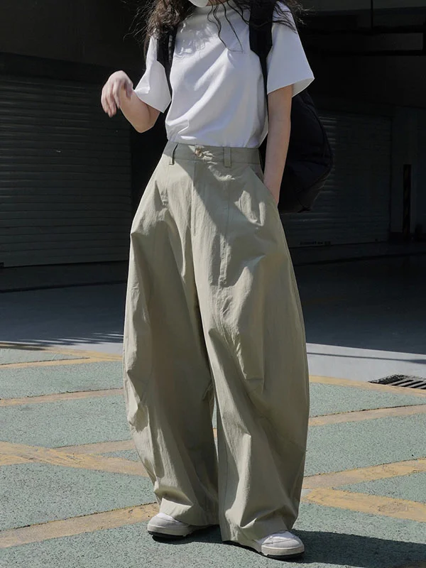 Effortless Chic: Wide-Leg Split-Joint Casual Trousers in Solid Color