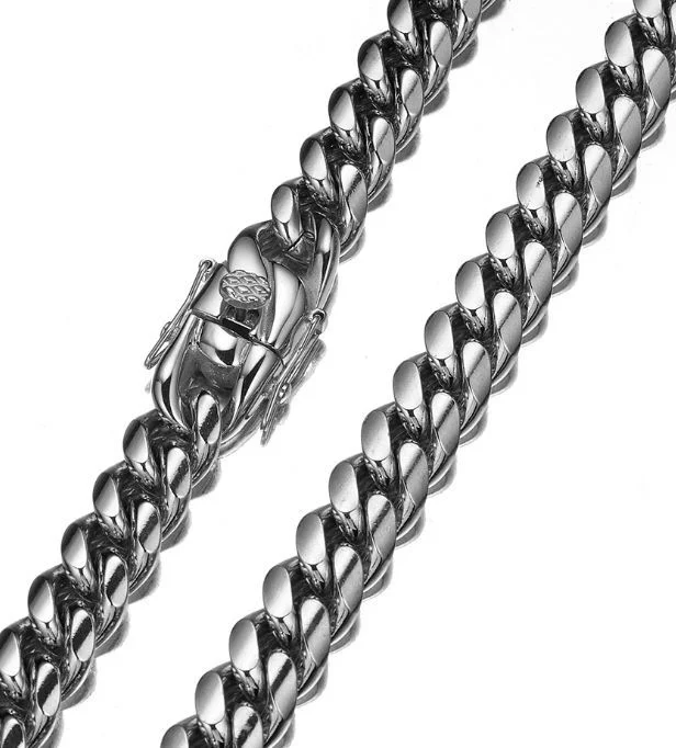 Cuban Chain for Men Chunky Miami Cuban Link Chain Sliver Titanium Stainless Steel Thick Cuban Link Chain Boys Gift 8.5/16/18/20/22/24/26/28/30/32 Inches