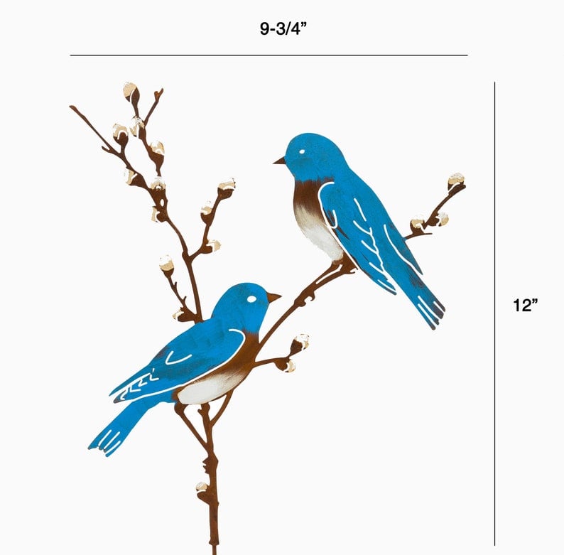 Hand Painted Metal Bluebirds on Spring Willow Garden Stake Bluebirds Silhouette Rusted Metal Yard Art Garden Gifts S928P image 9