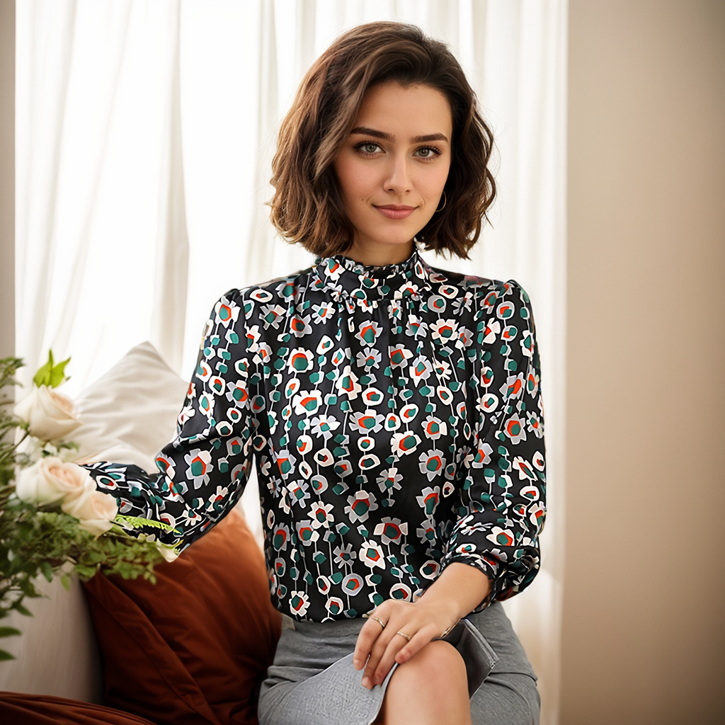 Chemise en soie imprimée tendance pour femme- SOIE PLUS