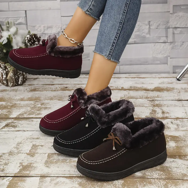 Women's thick, fleece-lined, non-slip, warm winter boots, slip-on, everyday ankle boots, comfortable, short winter boots with flat soles for women, elegant, classic high-heeled boots, wide women's boots. Product Details 4