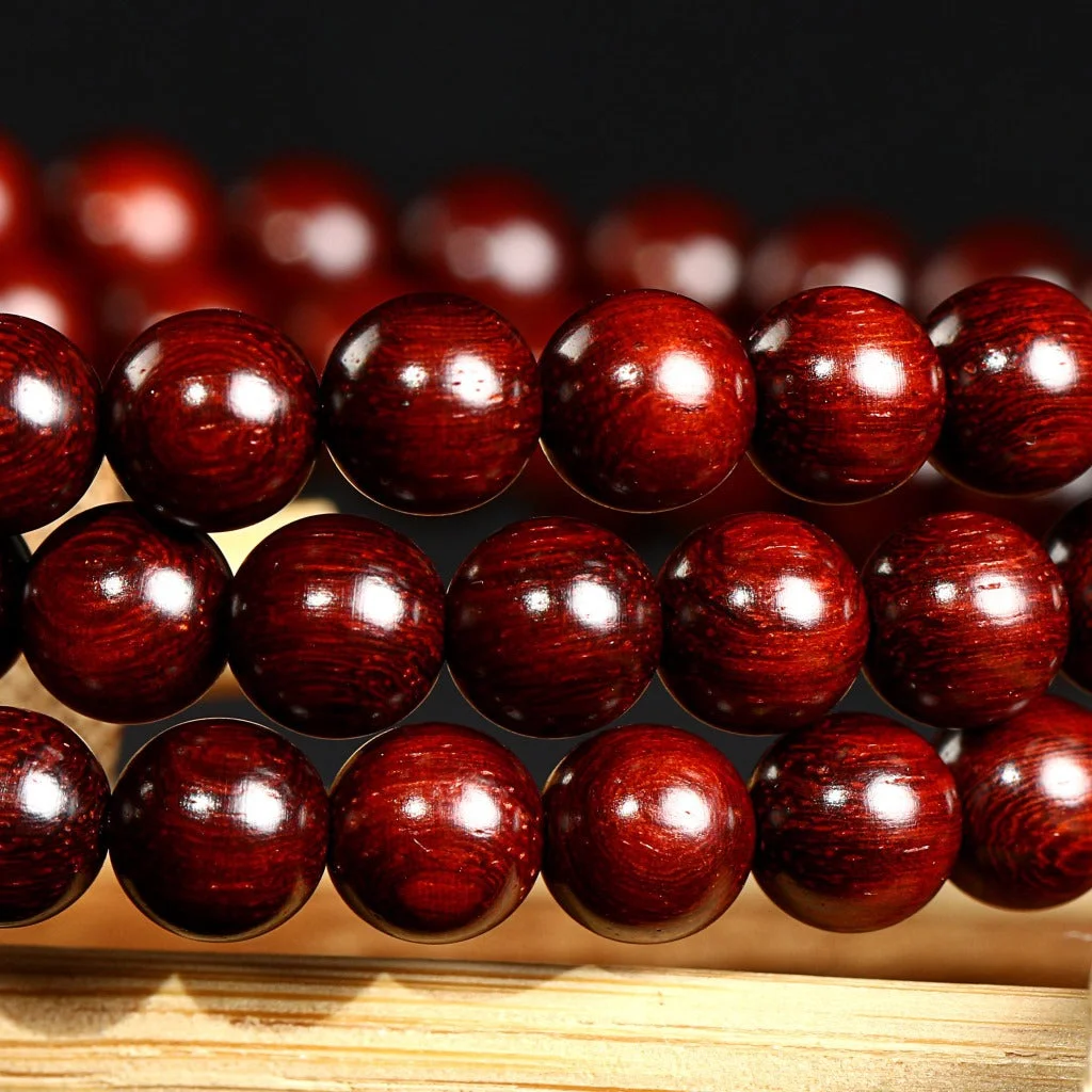 Indian Small Leaf Rosewood Buddha 108 Beads Bracelet 6mm