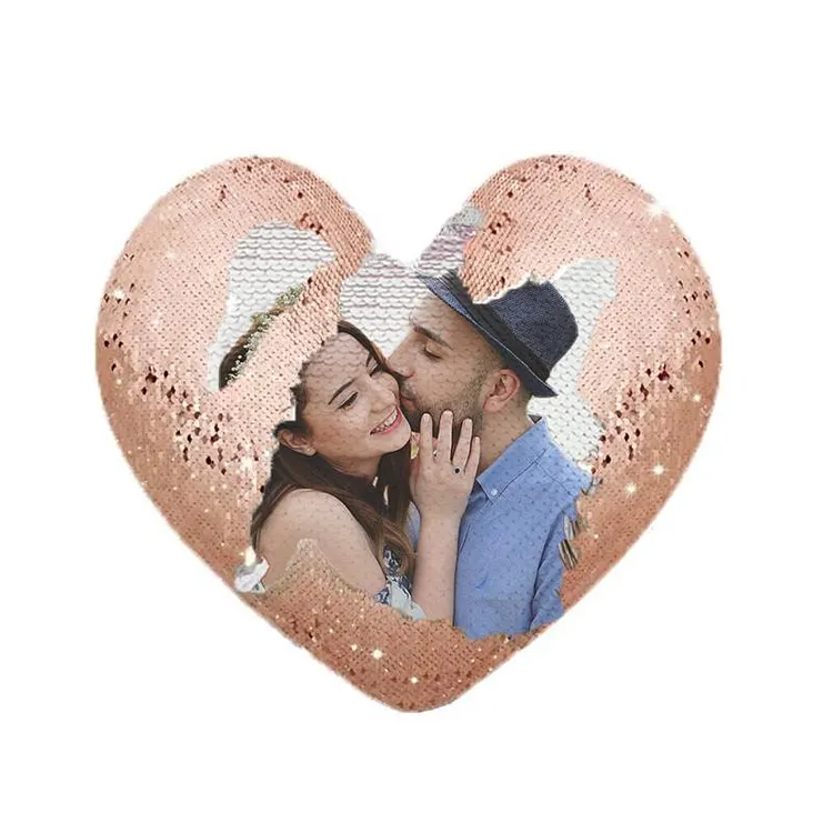 Heart Shaped Sequin Pillow with Photo - Good Gifts for Her/Him/Mom/Friends