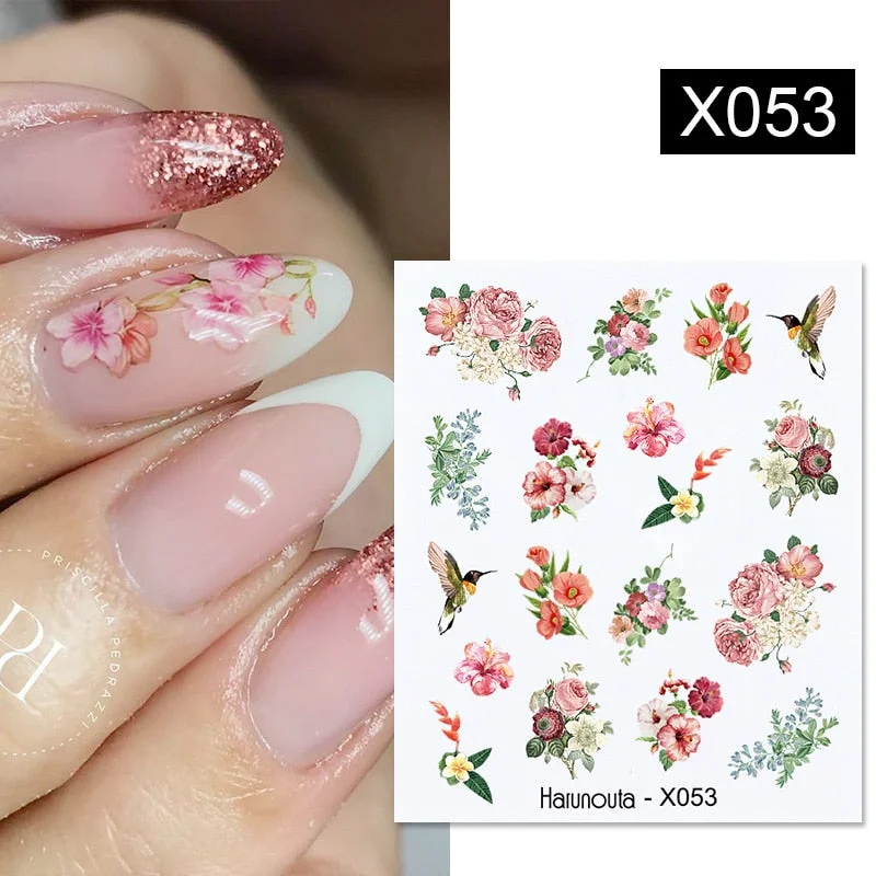 1Pc Spring Water Nail Decal And Sticker Flower Leaf Tree Green Simple Summer DIY Slider For Manicuring Nail Art Watermark
