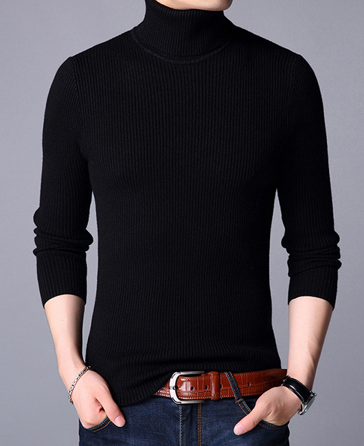 Daily High Neck Solid Color Rib Knit Sweater