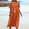 Gioiacombo&trade; Nuovo abito midi casual da donna a maniche corte in cotone e lino