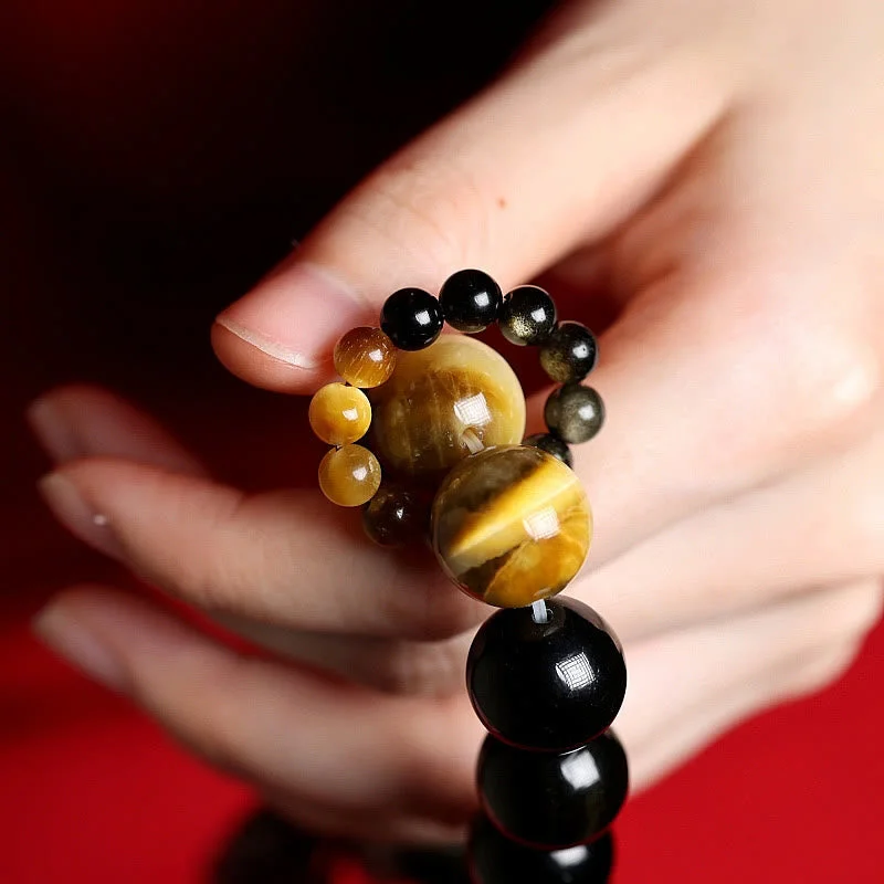 Natural Gold Sheen Obsidian Tiger Eye Wealth Tassel Bracelet