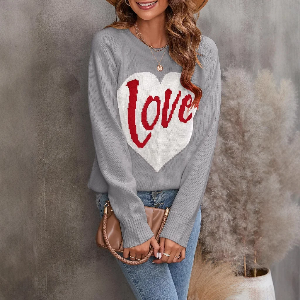 Athvotar Athvotar And Winter New Loose Love Letter Round Collar Knitted Shirt Long-Sleeved Sweater Woman